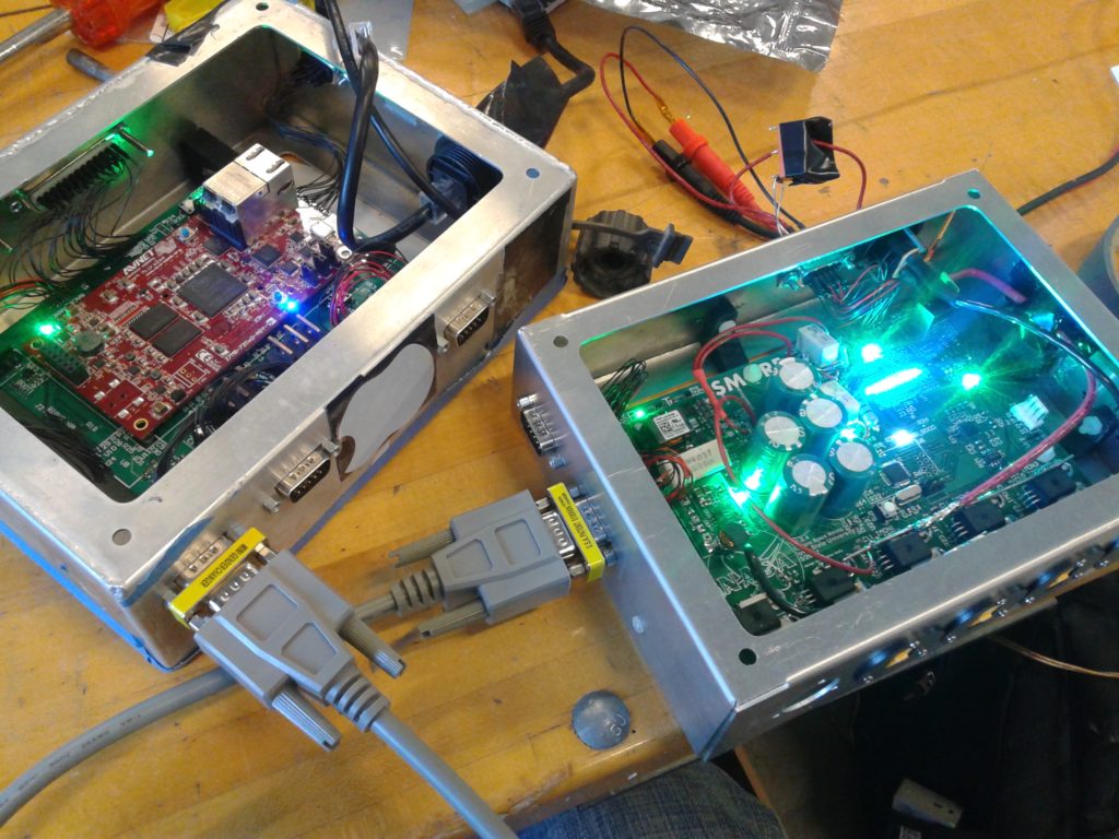 Test models of the controller (left) and power management board (right)